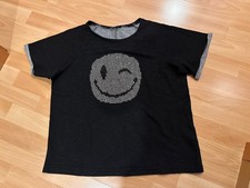 Cooles T-Shirt mit Glitzer-Smiley, Damen, Janina, Gr. 44, schwarz