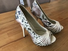 Elegante Plateau Peep Toe Pumps Schlangenmuster beige 36