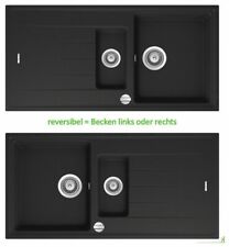 schwarze Granitspüle Victory 100x50 cm mit Restebecken - ab 60er Unterschrank