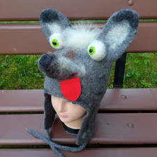 Gefilzte Wolle Wolf Uschanka für Erwachsene.Saunahut.Filztier.Cosplay.Wollohr...