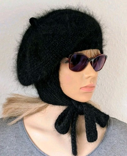 Knitted angora aviator bonnet - angora,