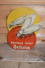 Altes Reklameschild 30er Jahre Motten Tötet Delicia,Delitzsch,Schädlinge,Orig.