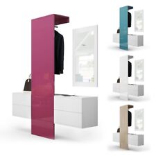 Garderobenset Flur Garderobe Diele Carlton Set 3 in Weiß - Hochglanz & Naturtöne