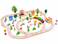  Holzeisenbahn Zug Lok Waggons Lokomotive Holz Eisenbahn Kinder Zug 80 St JO