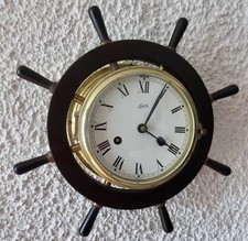 Vintage alte große mechanische SCHATZ Glasen-Schiffsuhr  mit Steuerrad-Rahmen