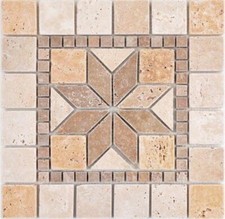 Einleger Naturstein Dekor gelbgold beige walnussbraun Travertin Mosaikfliese Bod