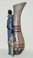 Wunderschöne afrikanische Vase mit 2 Figuren ca.30 cm aus Gips Seltenheit