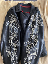 Blue System Echt Leder Biker Jacke Drachen Handbemalt Gr. L