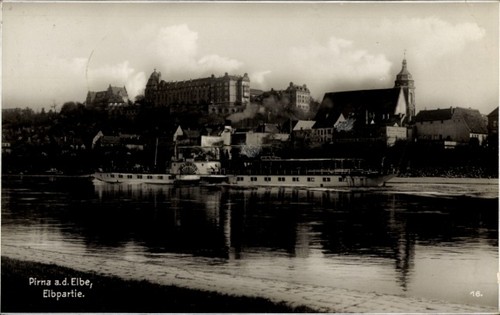 Pirna elbe binnenschiff - ak, elbe,