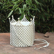 Vintage Blumenampel Krone Antik Grau Hängeampel Landhus Shabby Metall Hängekorb 