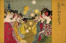 Jugendstil Künstler Ak Kirchner, Raphael, Santoy, Frauen mit Lampions - 11234738