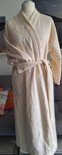 Cawö Frottierbademantel mit Bindegürtel, Gr. 46, Cremefarben,  70er Stil 