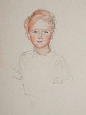 Junge von vorne - Nachlass Hans Strohofer - Aquarell-Zeichnung Portrait 1950