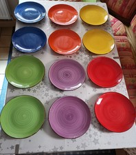 12 Speiseteller, 12 Dessertteller, 6 Suppenteller,gelb,orange,rot,grün,blau,lila