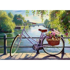 Postkarte. Fahrrad am Fluss