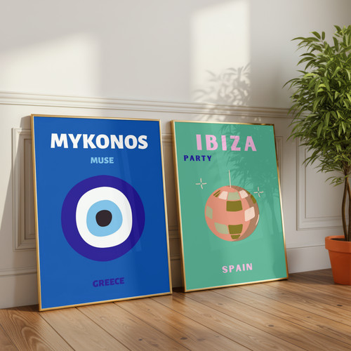 Ibiza mykonos travel print - travel,