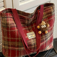 Plaid Schultertasche in Rot  - Schultergurt-Design, All-Season Tweed-Stoff, Masc