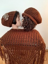 Set je 1 Mütze nach Wahl + Dreiecktuch, braun, Handarbeit, Unikat, Wolle
