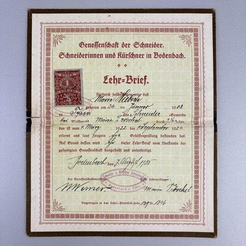Lehr brief 1925 - lehr-brief, v.