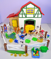 Playmobil aus 6927 Ponyhof, Frau, 2 Kinder, 3 Ponys, Teich Futter Gatter Zubehör