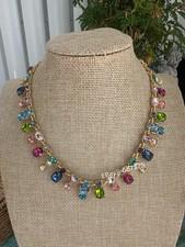 Oscar de la Renta Gold Kristall Halskette (Collier) Mehrfarbiger Stein