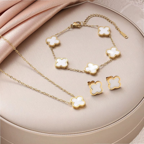 Edelstahl schmuckset kleeblatt - schmuckset,