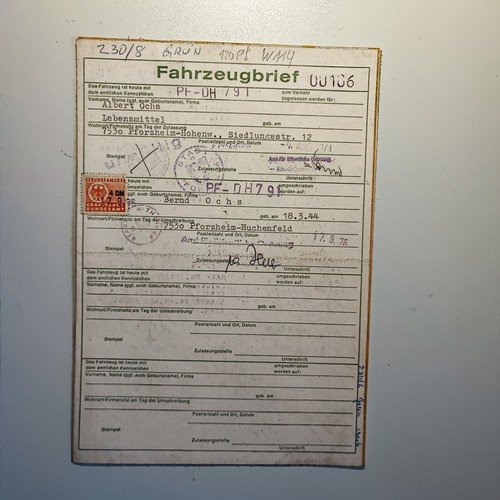 Fahrzeugbrief kfz brief w114 - fahrzeugbrief,