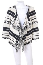 Bershka OUTERWEAR Strickjacke Cardigan Ethno Style Fransen M off-white schwarz
