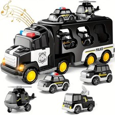 7 in 1 Polizeiauto Truck Autotransporter LKW Kinder Spielzeug Auto Spielzeugset