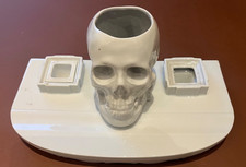 Porzellan Tisch Schreibset mit 10x12cm Totenkopf skull weiß 29x15cm Reservistika