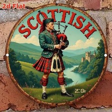 Blechschild rund Schottland Scottish Dudelsack Vintage Metallschild TEL3492