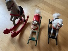 3 Deko- Schaukelpferde aus Holz klein Vintage Retro H. ca. 17-23cm  L. 19-23cm