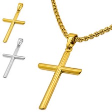 Kreuz Anhänger mit Kette Edelstahl – Gold oder Silber 3 Längen Unisex Schmuck