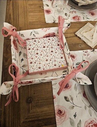 Brotkorb stoff rosa weiß - brotkorb,