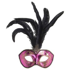PINKE FEDERMASKE VENEDIG Karneval Rio Oper Fasching Feder Party Maske m. Glitzer