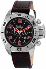 Herrenuhr Armbanduhr Chronograph Schwarz Rot Silber Leder von ENGELHARDT 269 UVP