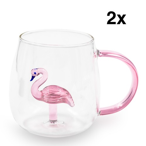 Flamingo tasse glas tassen - 2x,