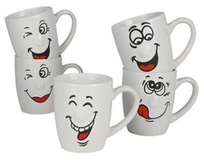 12x Kaffeebecher "Smile" 300ml Tee Tassen-Set 0,3L Büro Party lustige Gesichter
