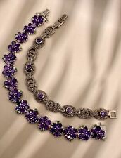 Set 2x Armband Edelsteine Amethyst Tansanit Topas Chrysopras 925 Silber Schmuck