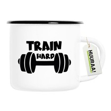 Emaille Tasse Train hard