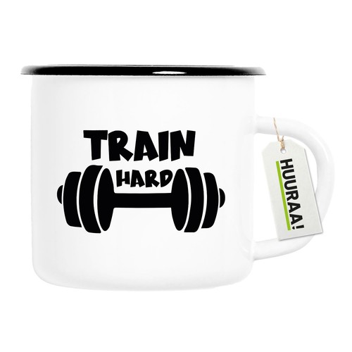 Emaille tasse train hard - tasse,