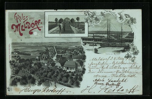 Lithographie meldorf hafen - lithographie,