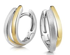 925 ECHT SILBER *** Bicolor Creolen Ohrringe matt-glanz vergoldet 16 mm