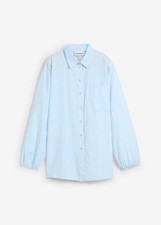 Neu Hemdbluse Baumwollpopline Gr. 40 Eisblau Weiß Längs Damen-Hemd Bluse Tunika