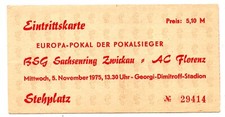 Fahrkarte EG Sachsenring Zwickau - AC Florenz 05.11.1975