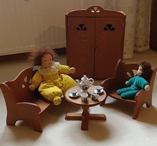 Puppenmöbel Holz, Waldorf, Tisch, Kleiderschrank, Bank, Geschirr, Sessel