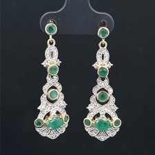 OHRHÄNGER AUS 925/- SILBER  GELBVERGOLDET MIT SMARAGD & ZIRKON SCHMUCKJAGD