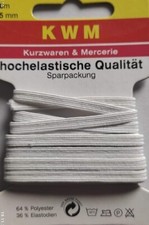 3m Gummiband Gummilitze kochfest waschbar 60 weiß  5mm breit