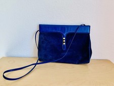 Blaue Vintage Pollini Tasche abnehmbares Umhängeband Made in Italy Veloursleder