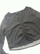 Tigha Damen Langarm Bluse Top Fashion Look Schwarz Große S